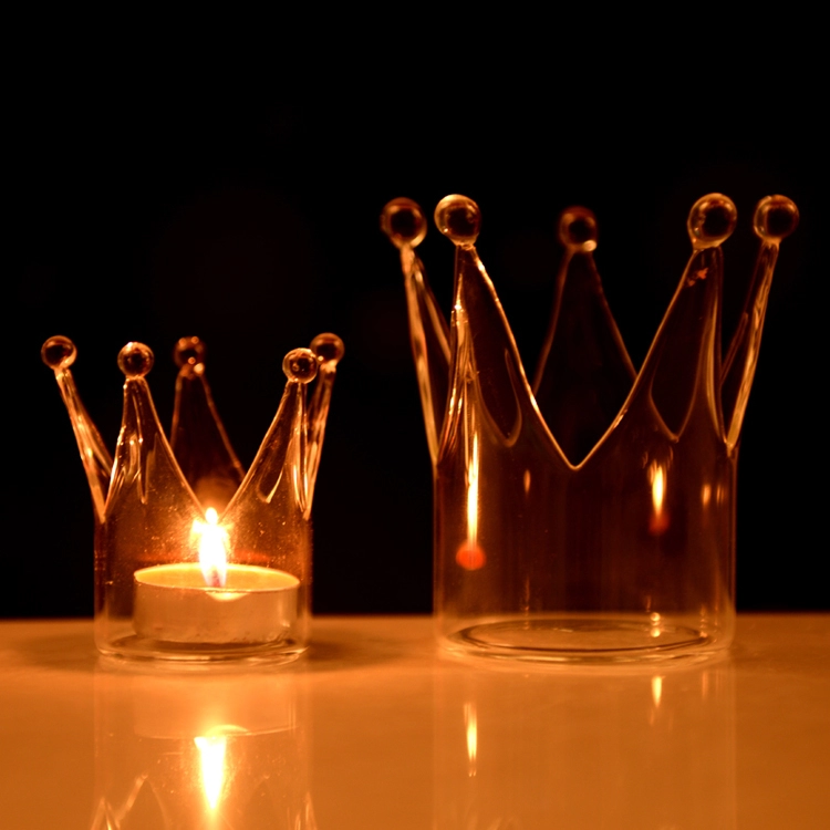 OEM / ODM New Fashion cheap Creative Crown Crystal glass Candle Holder for Home Decoration